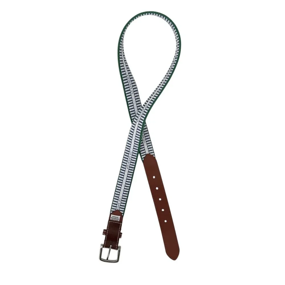 J.T. Spencer Leather Canvas Embroidered Green Belt Size 38